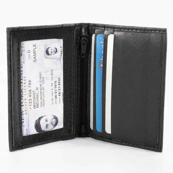 Real Genuine Leather Men's Bifold Credit Card Case, ID Holder - Picture 1 of 8